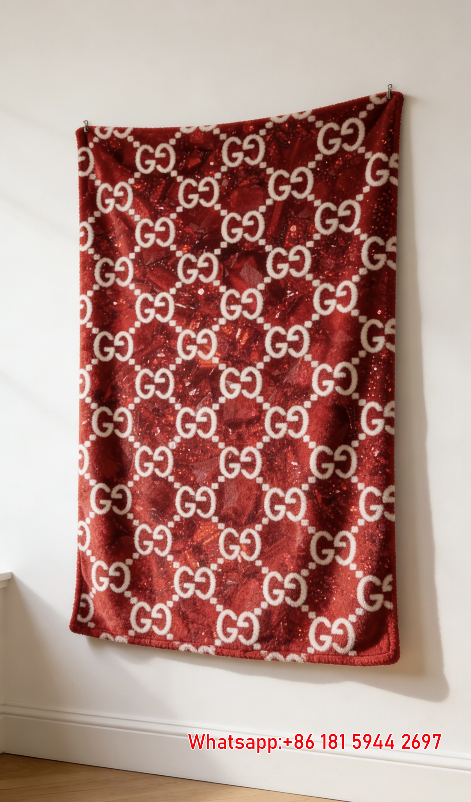 Red Ruby GG Monogram Flannel Fleece Blanket – Wall Hanging Decor Gucci Throw blankets IMG_2567